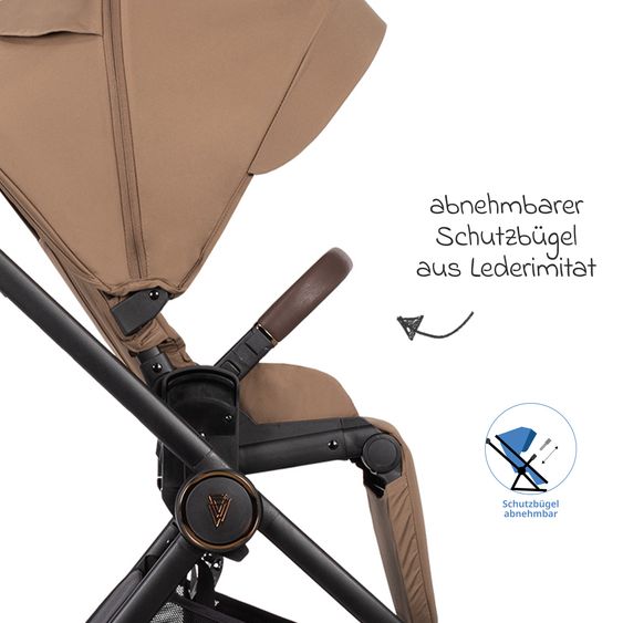 Venicci 2in1 Kombi-Kinderwagen Claro bis 22 kg mit Babywanne, Sportsitz, Teleskopschieber, Liegeposition inkl. Regenschutz, Beindecke & Wickeltasche mit Wickeunterlage - Caramel