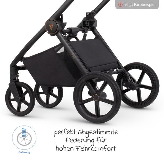 Venicci 2in1 Kombi-Kinderwagen Claro bis 22 kg mit Babywanne, Sportsitz, Teleskopschieber, Liegeposition inkl. Regenschutz, Beindecke & Wickeltasche mit Wickeunterlage - Caramel