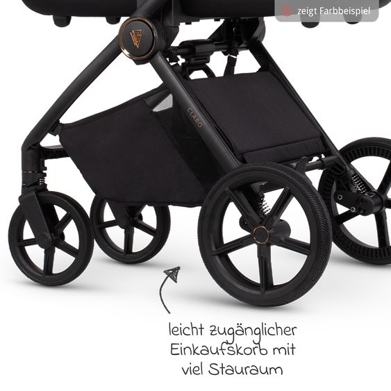 Venicci 2in1 Kombi-Kinderwagen Claro bis 22 kg mit Babywanne, Sportsitz, Teleskopschieber, Liegeposition inkl. Regenschutz, Beindecke & Wickeltasche mit Wickeunterlage - Caramel