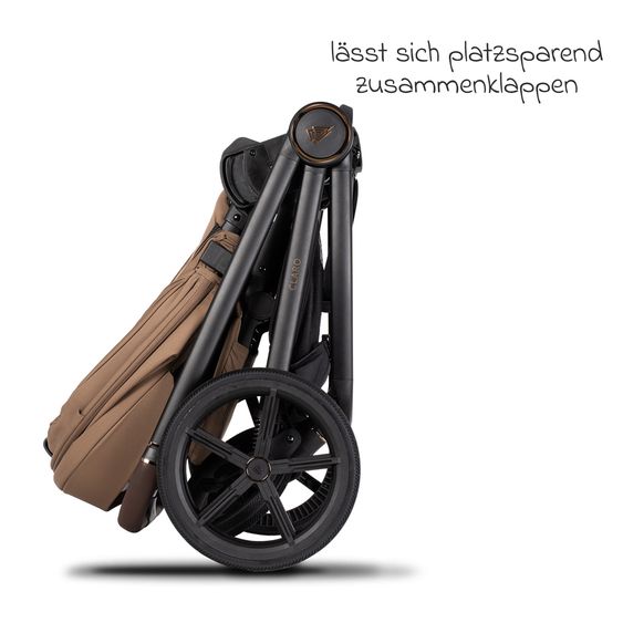 Venicci 2in1 Kombi-Kinderwagen Claro bis 22 kg mit Babywanne, Sportsitz, Teleskopschieber, Liegeposition inkl. Regenschutz, Beindecke & Wickeltasche mit Wickeunterlage - Caramel