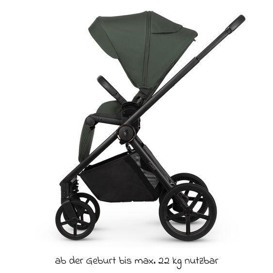 Venicci 2in1 Kombi-Kinderwagen Claro bis 22 kg mit Babywanne, Sportsitz, Teleskopschieber, Liegeposition inkl. Regenschutz, Beindecke & Wickeltasche mit Wickeunterlage - Forest