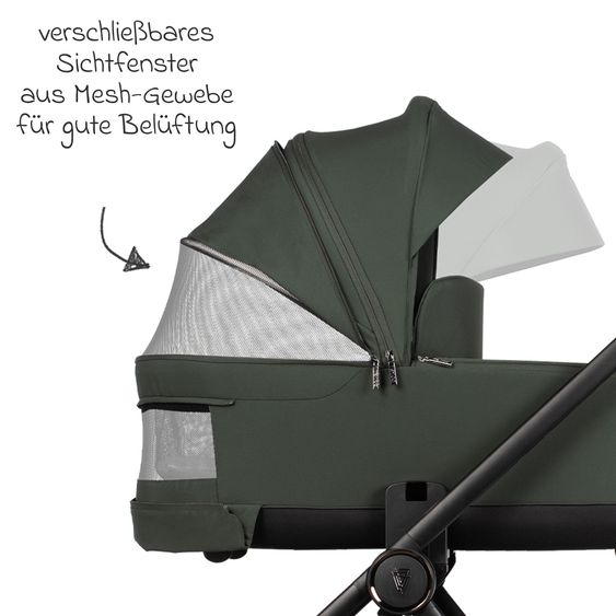 Venicci 2in1 Kombi-Kinderwagen Claro bis 22 kg mit Babywanne, Sportsitz, Teleskopschieber, Liegeposition inkl. Regenschutz, Beindecke & Wickeltasche mit Wickeunterlage - Forest