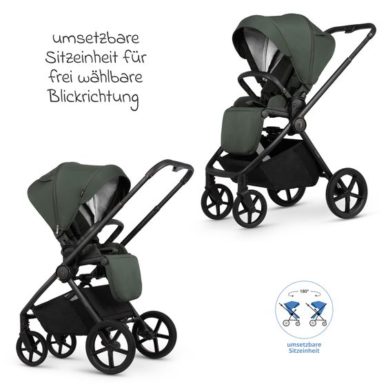 Venicci 2in1 Kombi-Kinderwagen Claro bis 22 kg mit Babywanne, Sportsitz, Teleskopschieber, Liegeposition inkl. Regenschutz, Beindecke & Wickeltasche mit Wickeunterlage - Forest