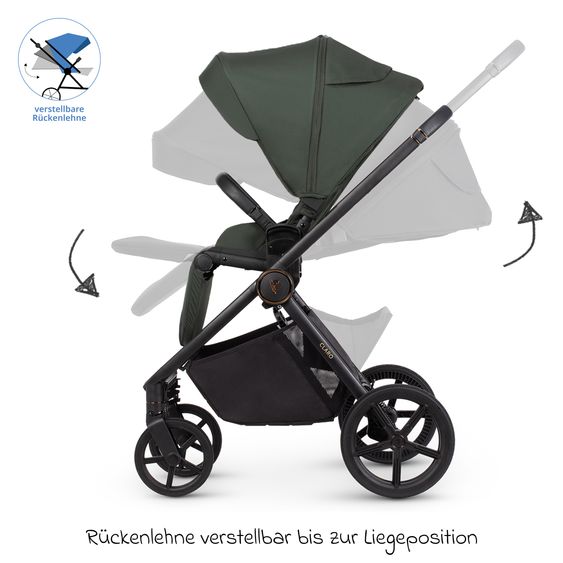 Venicci 2in1 Kombi-Kinderwagen Claro bis 22 kg mit Babywanne, Sportsitz, Teleskopschieber, Liegeposition inkl. Regenschutz, Beindecke & Wickeltasche mit Wickeunterlage - Forest