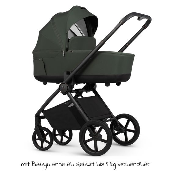 Venicci 2in1 Kombi-Kinderwagen Claro bis 22 kg mit Babywanne, Sportsitz, Teleskopschieber, Liegeposition inkl. Regenschutz, Beindecke & Wickeltasche mit Wickeunterlage - Forest