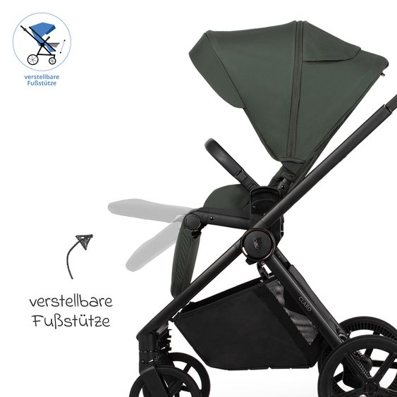 Venicci 2in1 Kombi-Kinderwagen Claro bis 22 kg mit Babywanne, Sportsitz, Teleskopschieber, Liegeposition inkl. Regenschutz, Beindecke & Wickeltasche mit Wickeunterlage - Forest