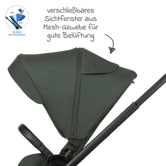 Venicci 2in1 Kombi-Kinderwagen Claro bis 22 kg mit Babywanne, Sportsitz, Teleskopschieber, Liegeposition inkl. Regenschutz, Beindecke & Wickeltasche mit Wickeunterlage - Forest