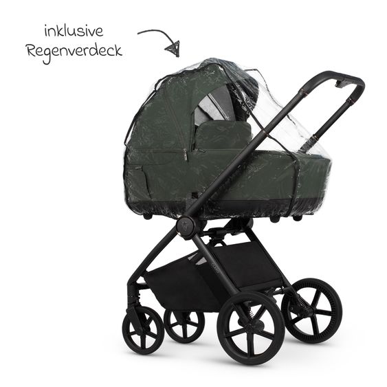 Venicci 2in1 Kombi-Kinderwagen Claro bis 22 kg mit Babywanne, Sportsitz, Teleskopschieber, Liegeposition inkl. Regenschutz, Beindecke & Wickeltasche mit Wickeunterlage - Forest