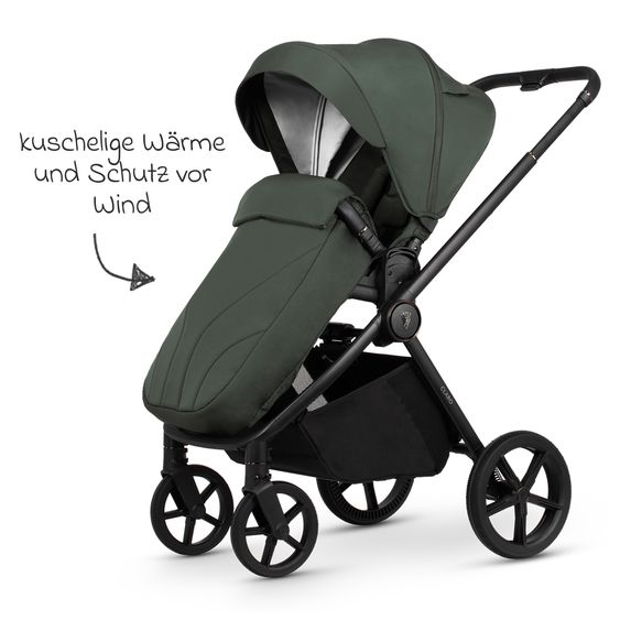 Venicci 2in1 Kombi-Kinderwagen Claro bis 22 kg mit Babywanne, Sportsitz, Teleskopschieber, Liegeposition inkl. Regenschutz, Beindecke & Wickeltasche mit Wickeunterlage - Forest