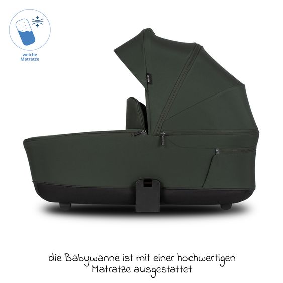 Venicci 2in1 Kombi-Kinderwagen Claro bis 22 kg mit Babywanne, Sportsitz, Teleskopschieber, Liegeposition inkl. Regenschutz, Beindecke & Wickeltasche mit Wickeunterlage - Forest