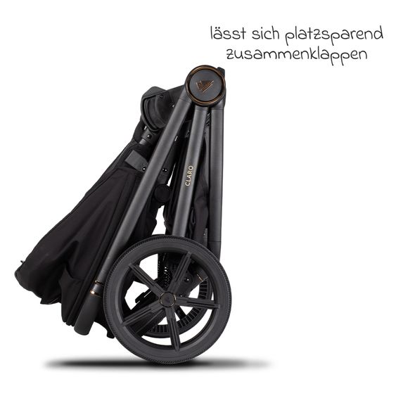 Venicci 2in1 Kombi-Kinderwagen Claro bis 22 kg mit Babywanne, Sportsitz, Teleskopschieber, Liegeposition inkl. Regenschutz, Beindecke & Wickeltasche mit Wickeunterlage - Noir