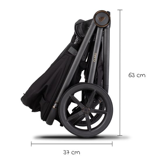 Venicci 2in1 Kombi-Kinderwagen Claro bis 22 kg mit Babywanne, Sportsitz, Teleskopschieber, Liegeposition inkl. Regenschutz, Beindecke & Wickeltasche mit Wickeunterlage - Noir