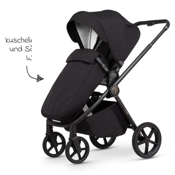 Venicci 2in1 Kombi-Kinderwagen Claro bis 22 kg mit Babywanne, Sportsitz, Teleskopschieber, Liegeposition inkl. Regenschutz, Beindecke & Wickeltasche mit Wickeunterlage - Noir