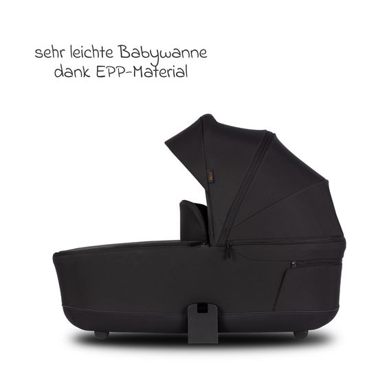 Venicci 2in1 Kombi-Kinderwagen Claro bis 22 kg mit Babywanne, Sportsitz, Teleskopschieber, Liegeposition inkl. Regenschutz, Beindecke & Wickeltasche mit Wickeunterlage - Noir