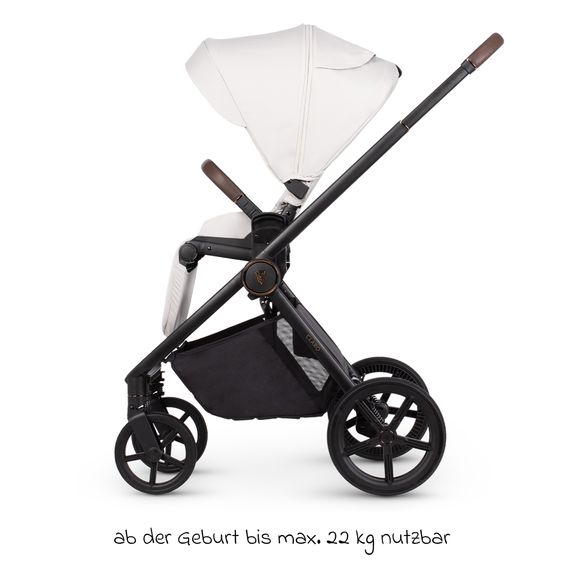 Venicci 2in1 Kombi-Kinderwagen Claro bis 22 kg mit Babywanne, Sportsitz, Teleskopschieber, Liegeposition inkl. Regenschutz, Beindecke & Wickeltasche mit Wickeunterlage - Vanilla