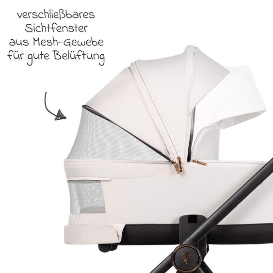 Venicci 2in1 Kombi-Kinderwagen Claro bis 22 kg mit Babywanne, Sportsitz, Teleskopschieber, Liegeposition inkl. Regenschutz, Beindecke & Wickeltasche mit Wickeunterlage - Vanilla