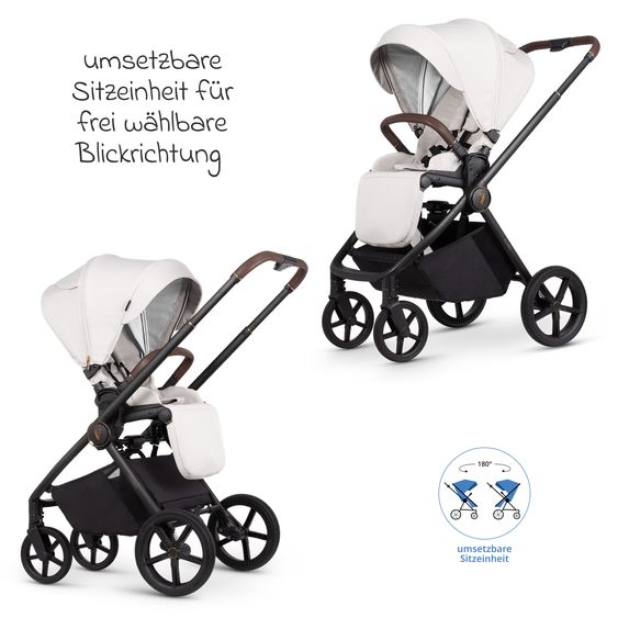 Venicci 2in1 Kombi-Kinderwagen Claro bis 22 kg mit Babywanne, Sportsitz, Teleskopschieber, Liegeposition inkl. Regenschutz, Beindecke & Wickeltasche mit Wickeunterlage - Vanilla