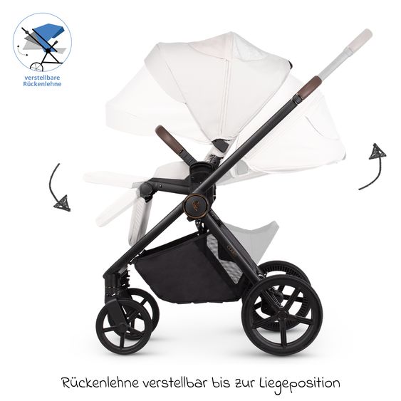 Venicci 2in1 Kombi-Kinderwagen Claro bis 22 kg mit Babywanne, Sportsitz, Teleskopschieber, Liegeposition inkl. Regenschutz, Beindecke & Wickeltasche mit Wickeunterlage - Vanilla