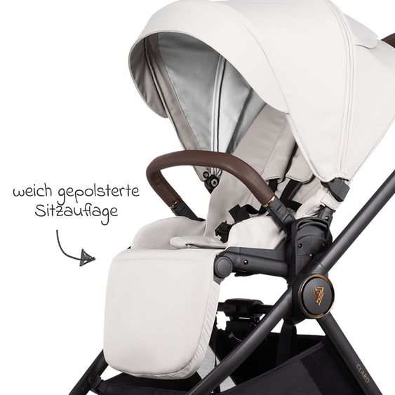 Venicci 2in1 Kombi-Kinderwagen Claro bis 22 kg mit Babywanne, Sportsitz, Teleskopschieber, Liegeposition inkl. Regenschutz, Beindecke & Wickeltasche mit Wickeunterlage - Vanilla