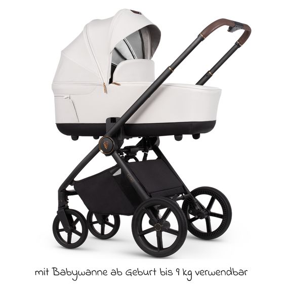 Venicci 2in1 Kombi-Kinderwagen Claro bis 22 kg mit Babywanne, Sportsitz, Teleskopschieber, Liegeposition inkl. Regenschutz, Beindecke & Wickeltasche mit Wickeunterlage - Vanilla