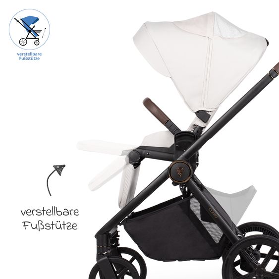 Venicci 2in1 Kombi-Kinderwagen Claro bis 22 kg mit Babywanne, Sportsitz, Teleskopschieber, Liegeposition inkl. Regenschutz, Beindecke & Wickeltasche mit Wickeunterlage - Vanilla