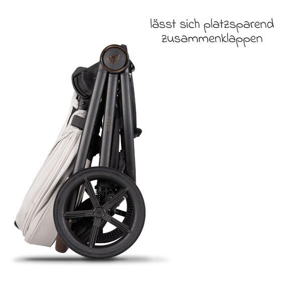 Venicci 2in1 Kombi-Kinderwagen Claro bis 22 kg mit Babywanne, Sportsitz, Teleskopschieber, Liegeposition inkl. Regenschutz, Beindecke & Wickeltasche mit Wickeunterlage - Vanilla