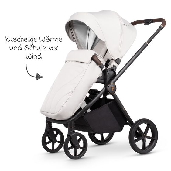 Venicci 2in1 Kombi-Kinderwagen Claro bis 22 kg mit Babywanne, Sportsitz, Teleskopschieber, Liegeposition inkl. Regenschutz, Beindecke & Wickeltasche mit Wickeunterlage - Vanilla