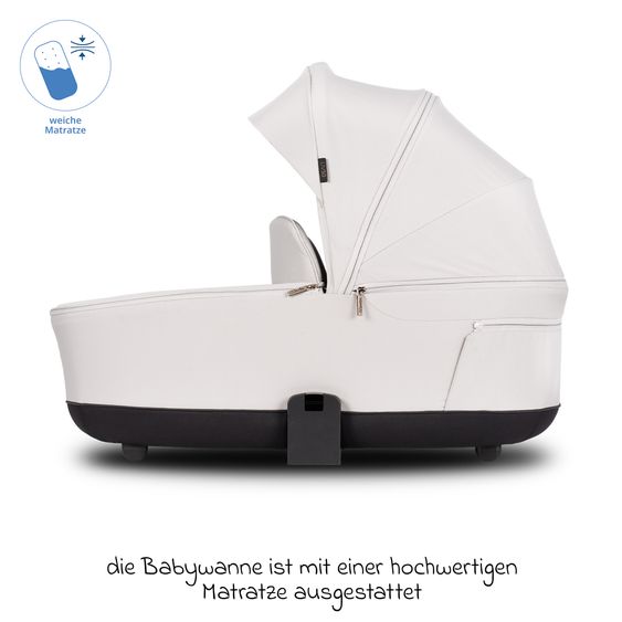 Venicci 2in1 Kombi-Kinderwagen Claro bis 22 kg mit Babywanne, Sportsitz, Teleskopschieber, Liegeposition inkl. Regenschutz, Beindecke & Wickeltasche mit Wickeunterlage - Vanilla