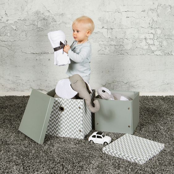 Vinter & Bloom Aufbewahrungsboxen Herringbone Storage Boxes - 2er Pack - Grey