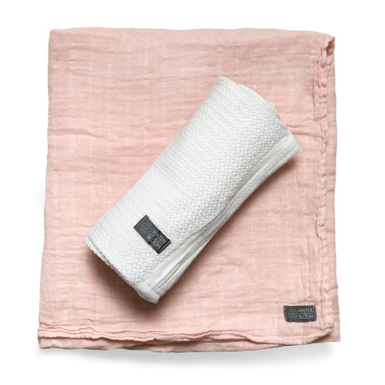 Vinter & Bloom Kuscheldecke 2er Set - Soft Grid & Muslin ORG Bright - White / Pink