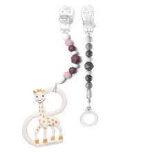 3-tlg. Set Beißring aus Naturkautschuk Sophie la girafe® & Schnullerketten 2er Set Grau Beere