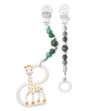 3-tlg. Set Beißring aus Naturkautschuk Sophie la girafe® & Schnullerketten 2er Set Grau Grün