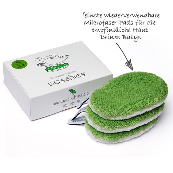 Waschies Waschpads waschies 15 x 10 cm - 3er Set - Grün / Weiß