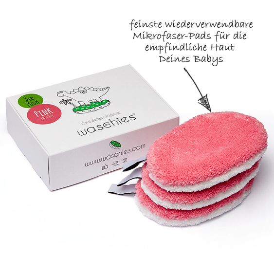 Waschies Waschpads waschies 15 x 10 cm - 3er Set - Pink / Weiß