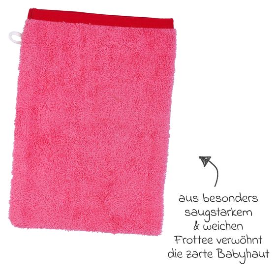 Wörner 2-tlg. Bade-Set Kapuzenbadetuch inkl. Waschhandschuh 80 x 80 cm - Stickerei Ente - Pink