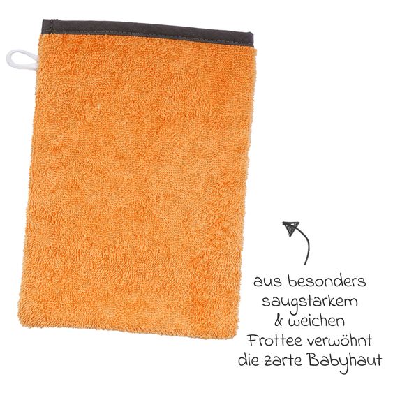 Wörner 2-tlg. Bade-Set Kapuzenbadetuch inkl. Waschhandschuh 80 x 80 cm - Stickerei Tiger - Orange