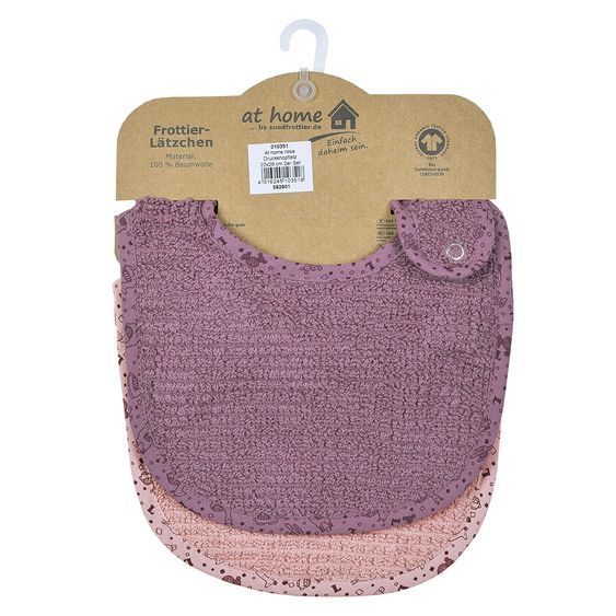 Wörner 2er Set Lätzchen Bio-Baumwolle mit Druckknöpfen - Lama - Mauve