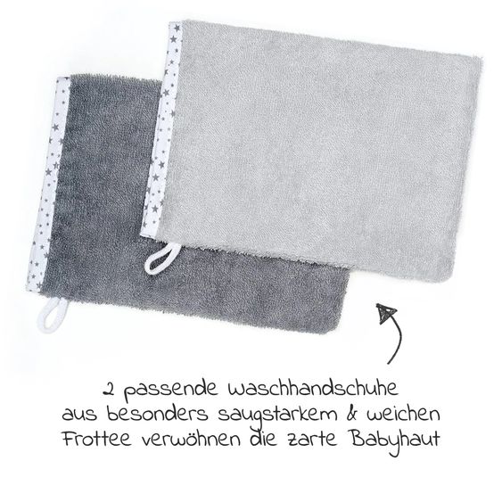 Wörner Set da bagno 3 pezzi - telo da bagno con cappuccio incl. 2 guanti da lavaggio 80 x 80 cm - grigio stelle