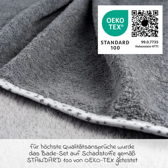 Wörner Set da bagno 3 pezzi - telo da bagno con cappuccio incl. 2 guanti da lavaggio 80 x 80 cm - grigio stelle