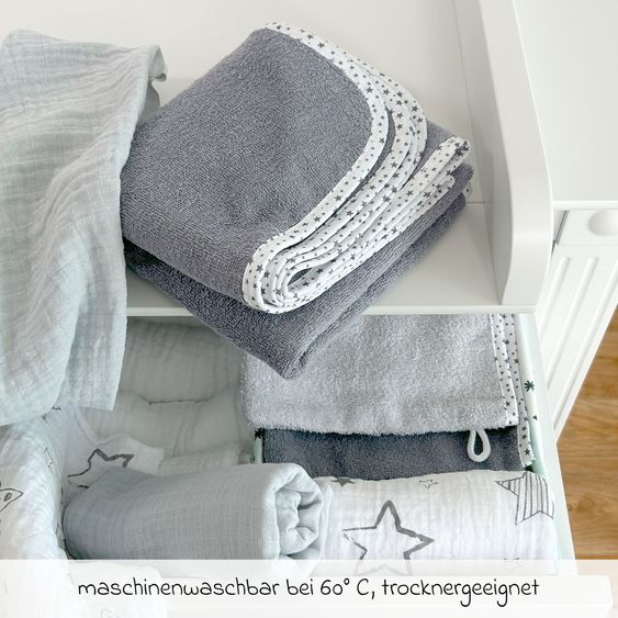 Wörner Set da bagno 3 pezzi - telo da bagno con cappuccio incl. 2 guanti da lavaggio 80 x 80 cm - grigio stelle