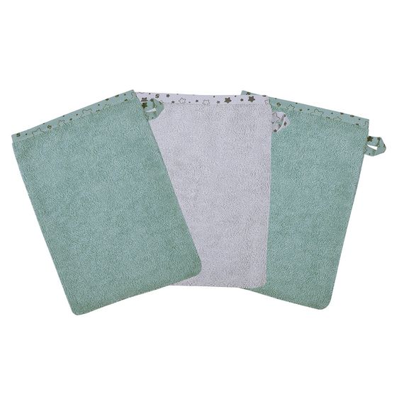Wörner 3er Pack Waschhandschuh - Sterne - Grün