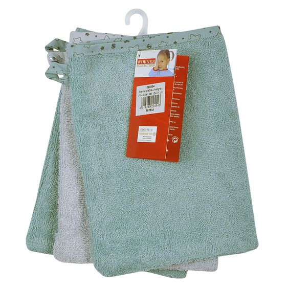 Wörner 3er Pack Waschhandschuh - Sterne - Grün