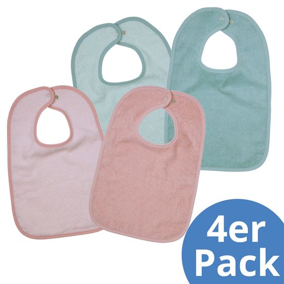 Wörner Set de 4 Bavoirs Géants avec Boutons-Pression 30 x 45 cm - Rose Menthe