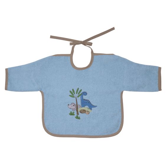 Wörner Ärmel-Lätzchen aus Bio-Baumwolle 68 x 34 cm - Stickerei Dino - Hellblau