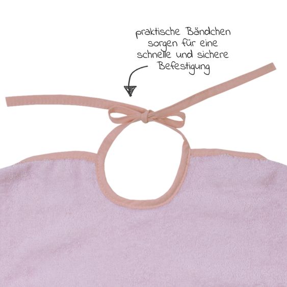Wörner Ärmel-Lätzchen aus Bio-Baumwolle 68 x 34 cm - Stickerei Igel / Schnecke - Rosa