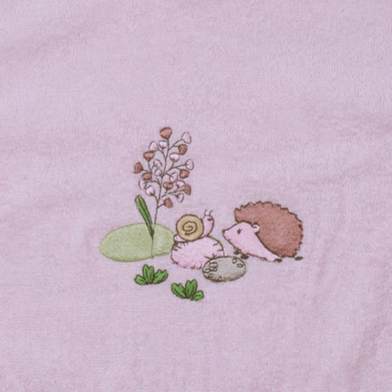Wörner Ärmel-Lätzchen aus Bio-Baumwolle 68 x 34 cm - Stickerei Igel / Schnecke - Rosa