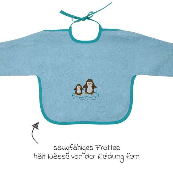 Wörner Ärmel-Lätzchen - Stickerei Pinguine - Eisblau