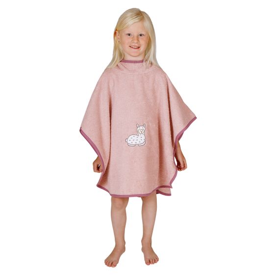 Wörner Bade-Poncho 75 x 60 cm - Stickerei Lama - Altrosa