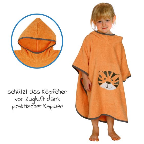 Wörner Bade-Poncho 75 x 60 cm - Stickerei Tiger - Orange