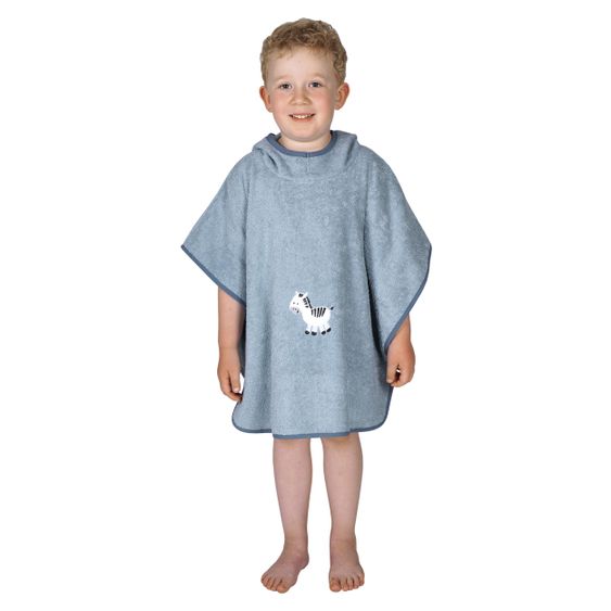 Wörner Bade-Poncho 75 x 60 cm - Stickerei Zebra - Stahlblau